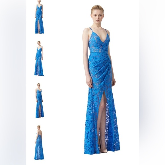 NWT Aijek Lavinia Blue Lace Gown w/ thigh high slit at front Sz US 6-… - Picture 5 of 13